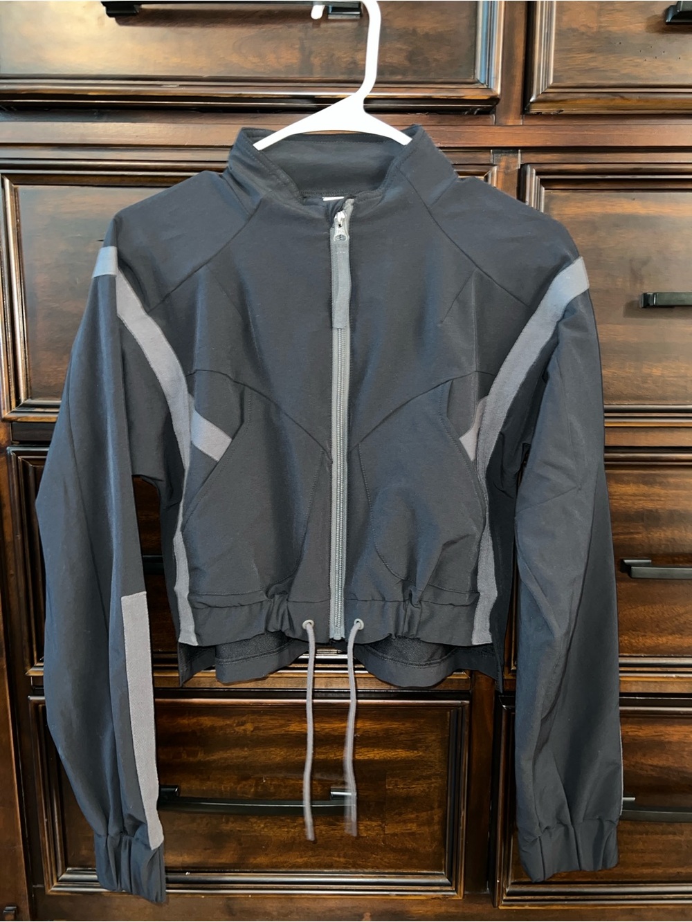 Gymshark Black Cropped Bomber Jacket with Gray Panels